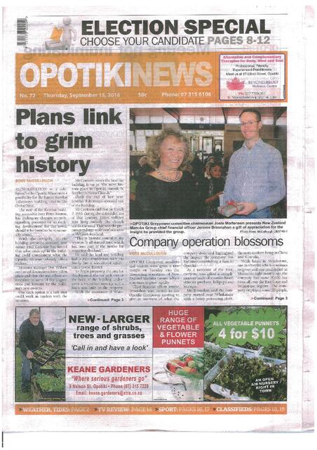 Opotiki News: 15 Sept 2016 - Company Operation Blossoms