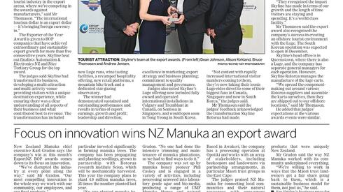 Rotorua Daily Post: 30 June 2016 - Focus on innovation wins...