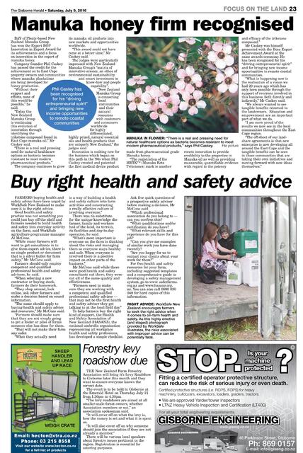 Gisborne Herald: 9 July 2016 - Manuka honey firm recognised